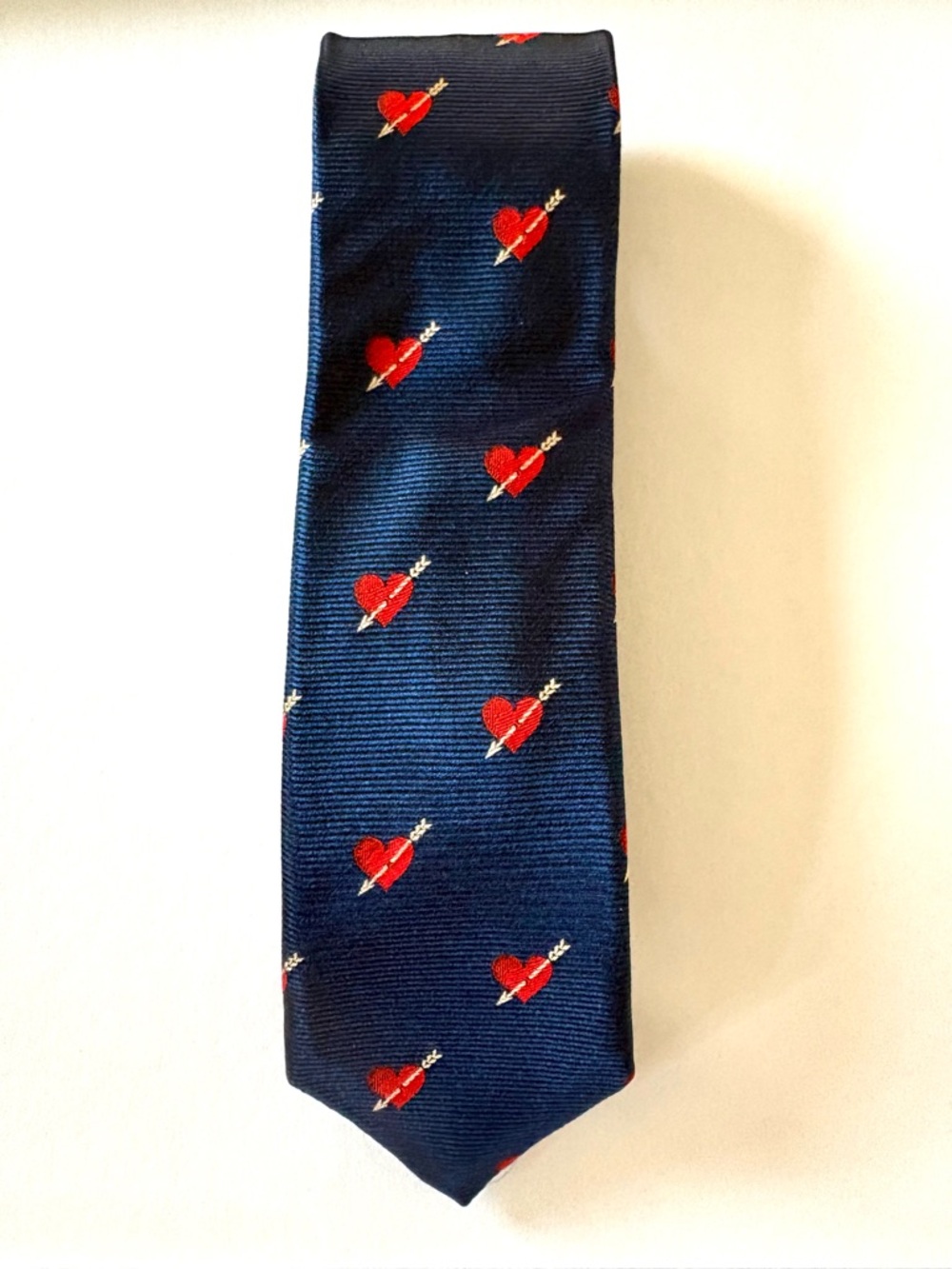 Robert Talbot Men's Navy Silk Tie with Red Heart Arrow Motif